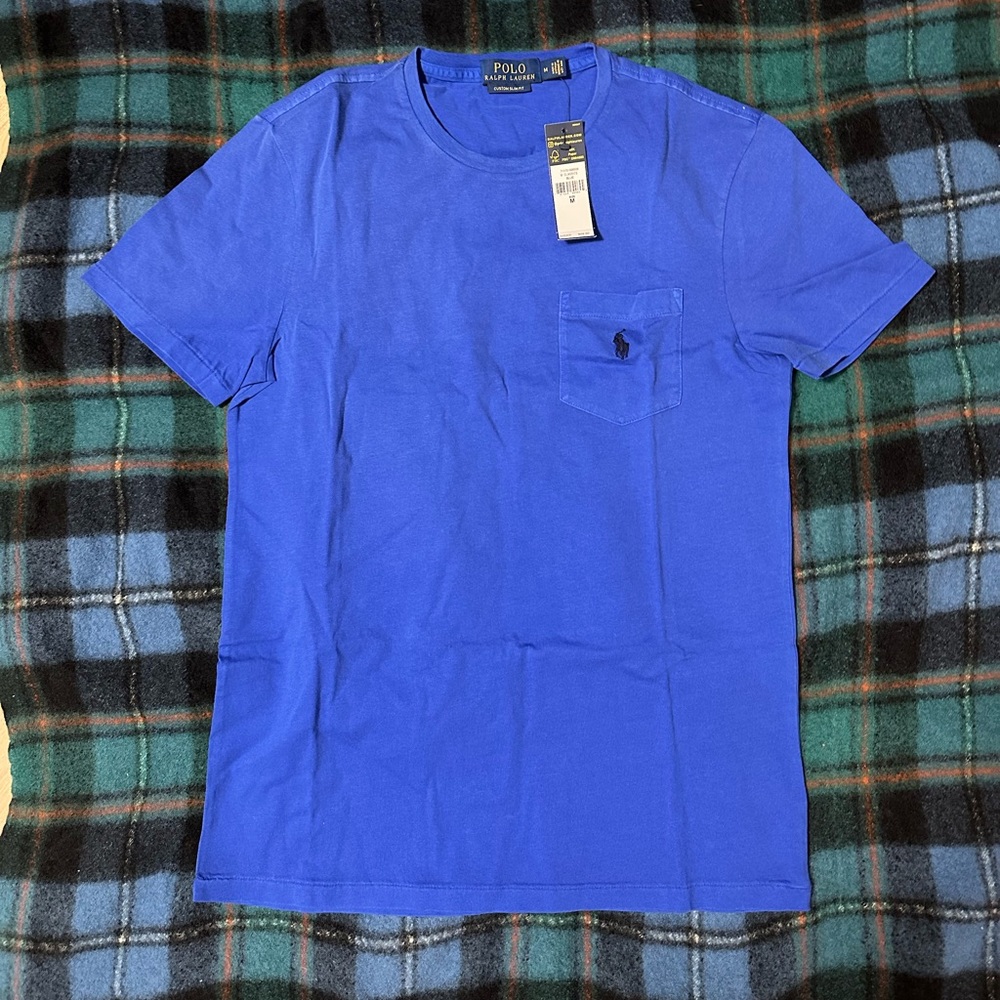 NWT Polo Ralph Lauren Blue Custom Slim Fit Shirt Breast Pocket Medium